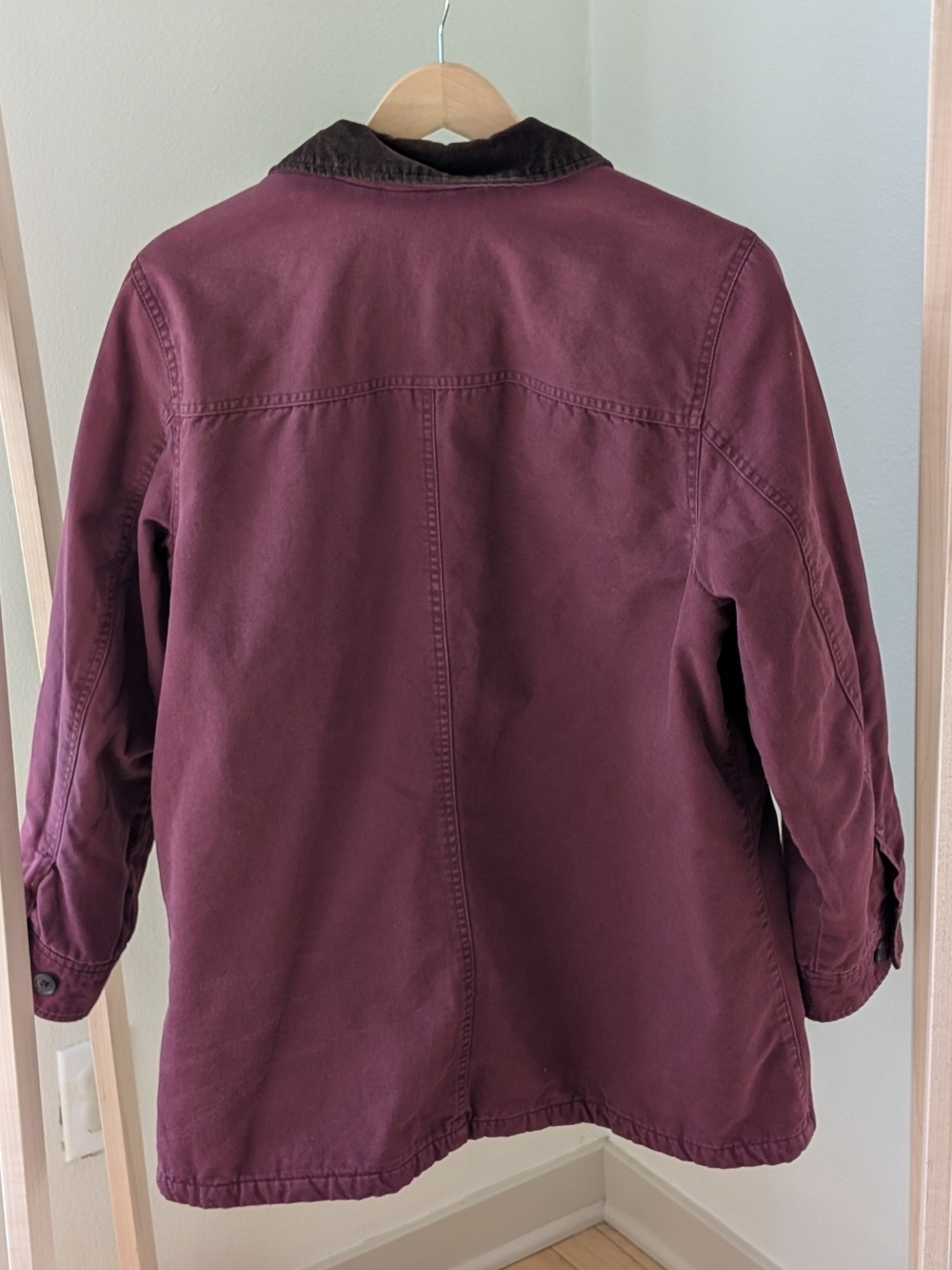 Vintage Lands' End Chore Denim Corduroy Collared Jacket In Burgundy - Picture 5 of 5